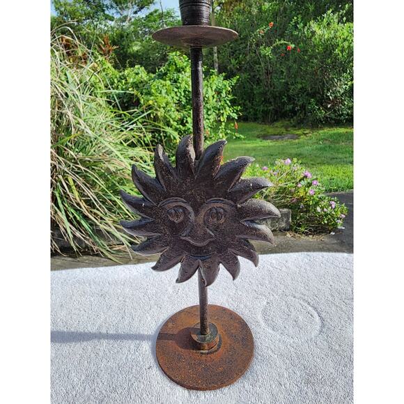 VTG Sun Face Haitian Candlestick Art Recycled Steel Drum Metal Wall 14" - Picture 12 of 13